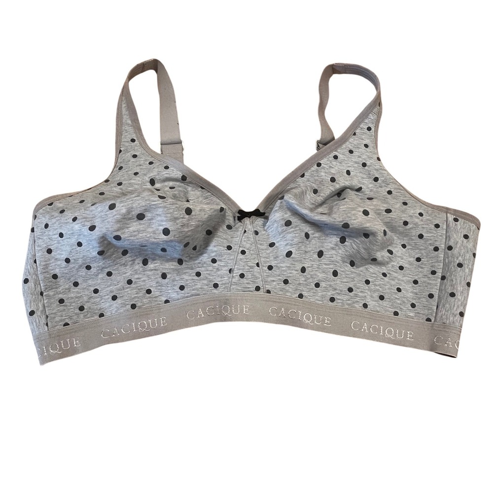 Cacique Gray Polka Dot Unlined Wire-Free Full Coverage Bra 46DD Minimalist